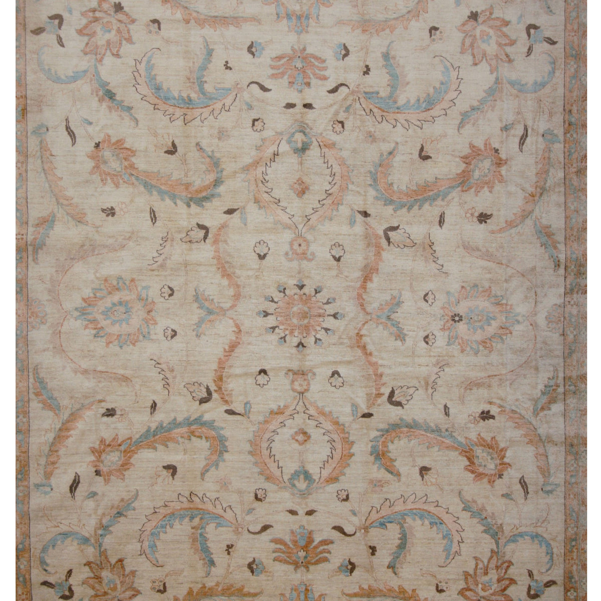 Pacific Ziegler 43591 Ivory Teal Transitional Hand Knotted Rug