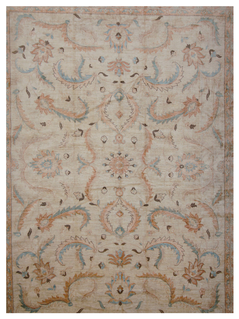 Pacific Ziegler 43591 Ivory Teal Transitional Hand Knotted Rug