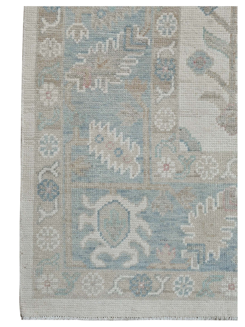 Pacific Ushak 43605 Ivory Sky Blue Transitional Hand Knotted Rug