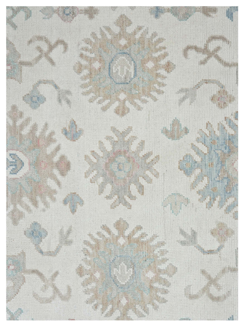 Pacific Ushak 43605 Ivory Sky Blue Transitional Hand Knotted Rug