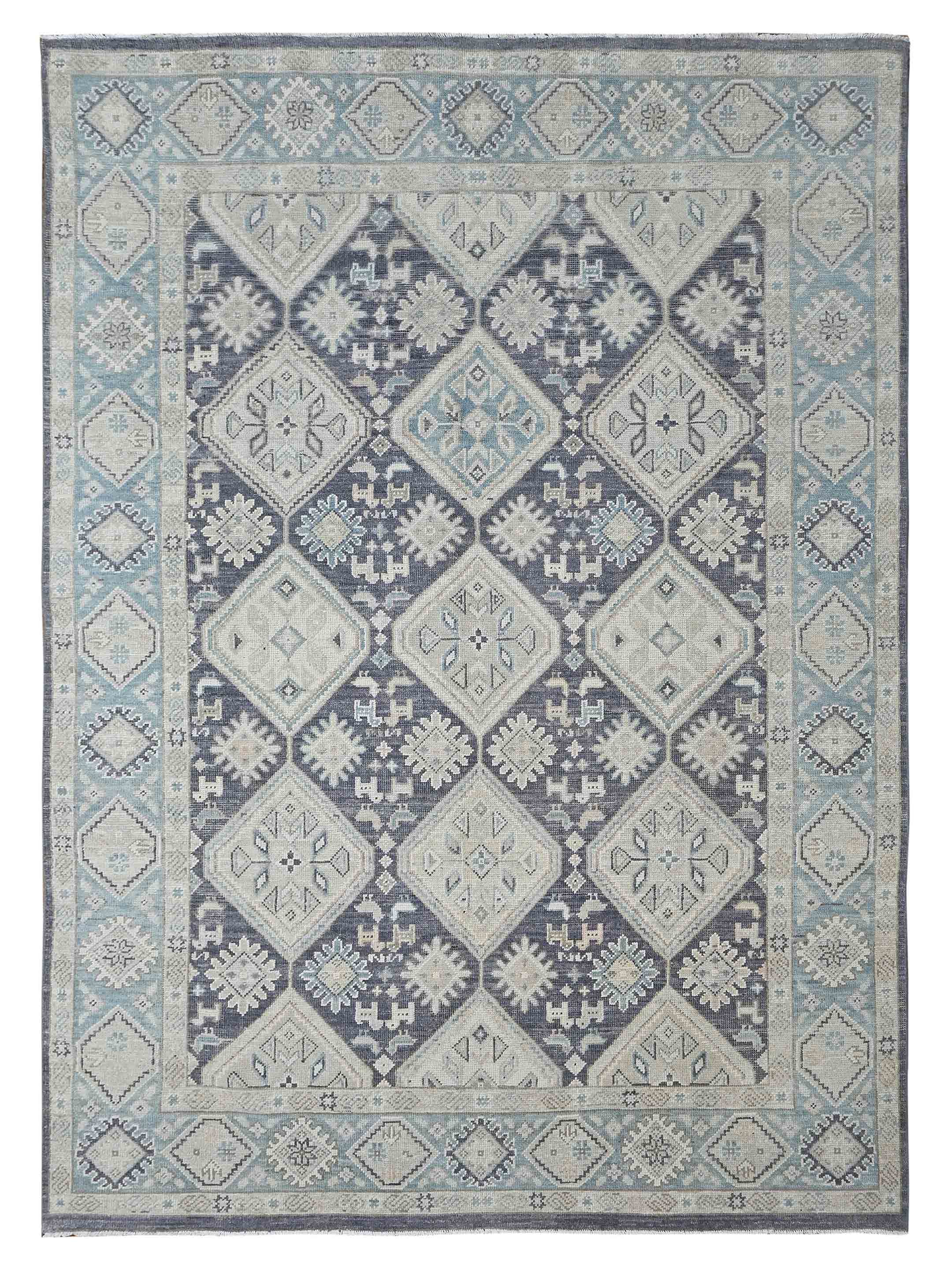 Pacific Ushak 43620 D.Grey Sky Blue Transitional Hand Knotted Rug ...