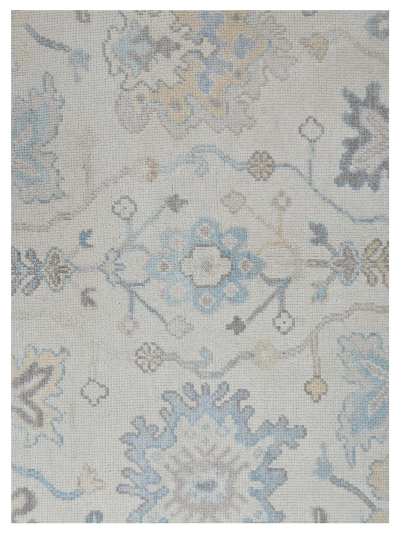 Pacific Ushak 43624 Ivory Sky Blue Transitional Hand Knotted Rug