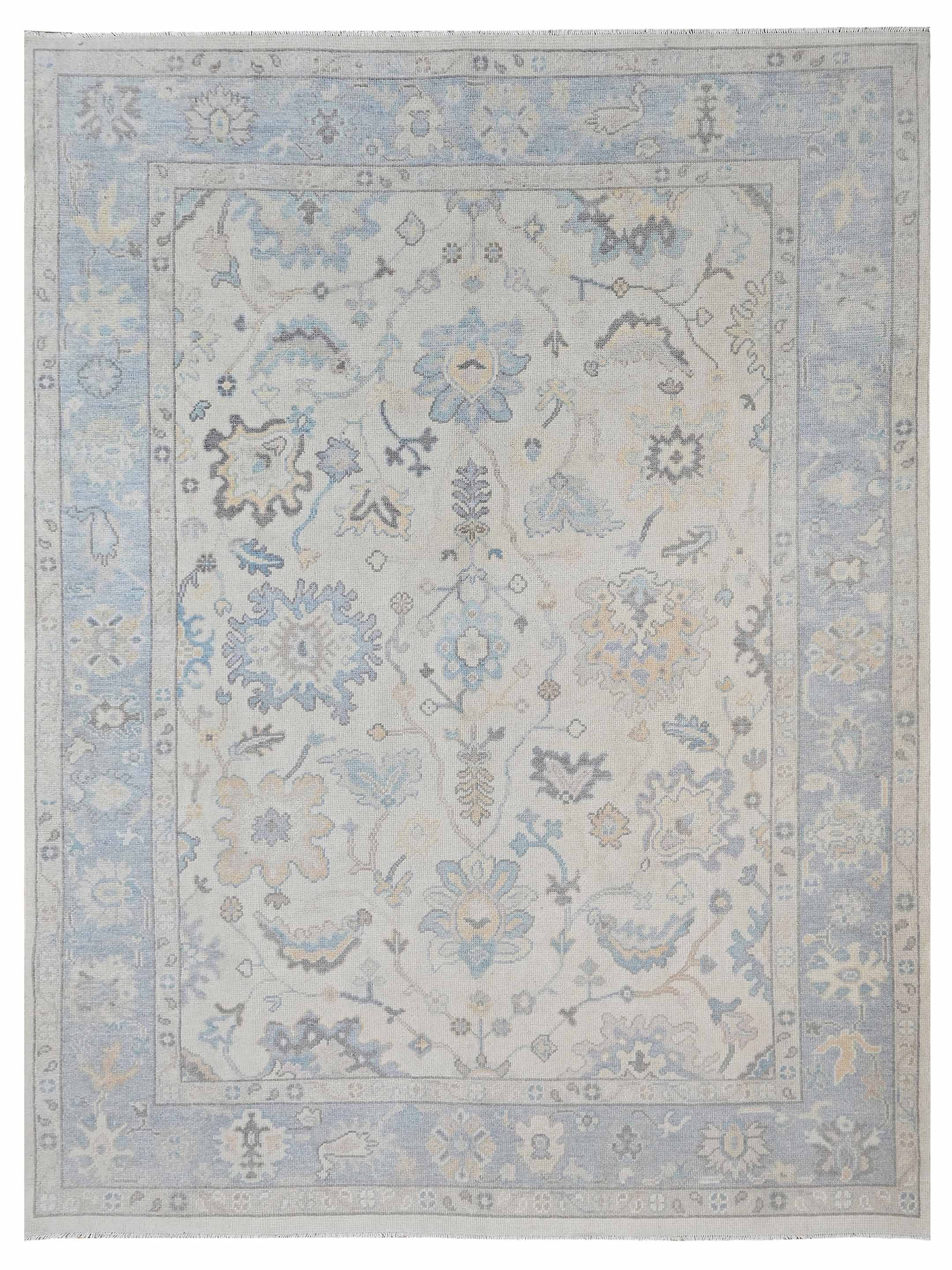 Pacific Ushak 43624 Ivory Sky Blue Transitional Hand Knotted Rug ...