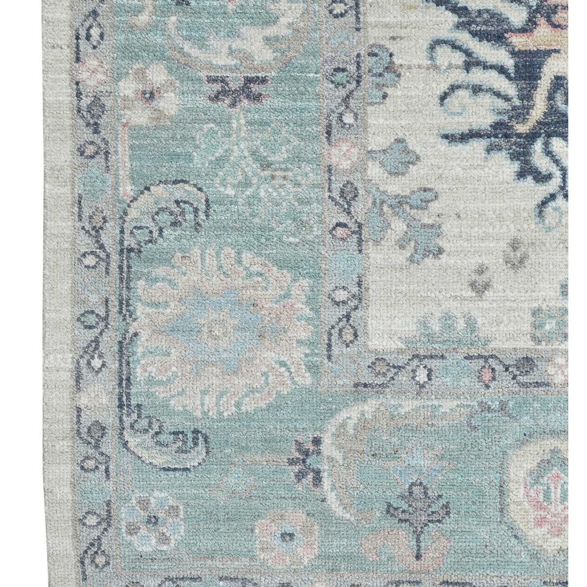 Pacific Ushak Wool Weft 43636 Ivory Sea Green Transitional Hand Knotted Rug