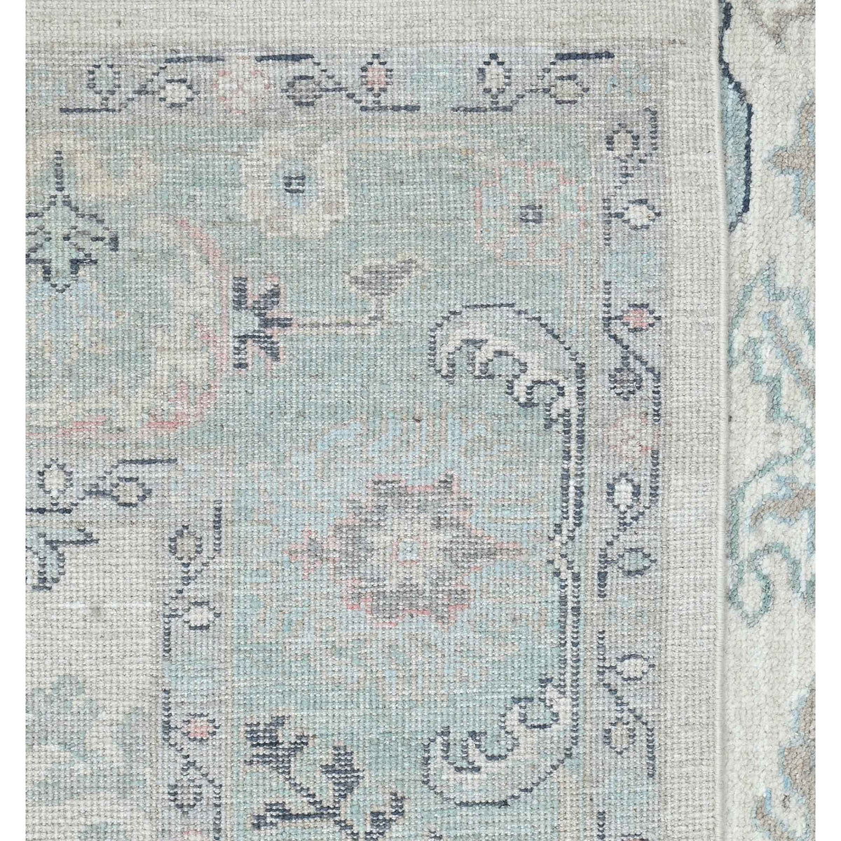 Pacific Ushak Wool Weft 43636 Ivory Sea Green Transitional Hand Knotted Rug