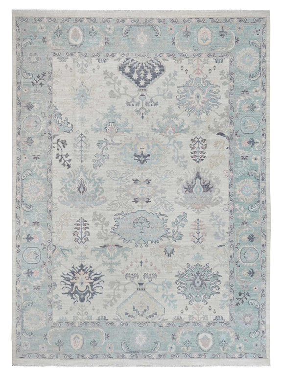 Pacific Ushak Wool Weft  Ivory Sea Green Transitional