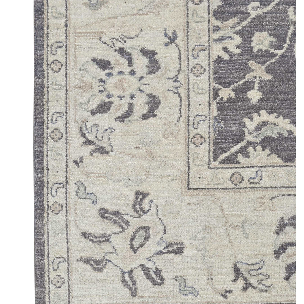 Pacific Ushak Wool Weft 43643 D.Grey Ivory Transitional Hand Knotted Rug