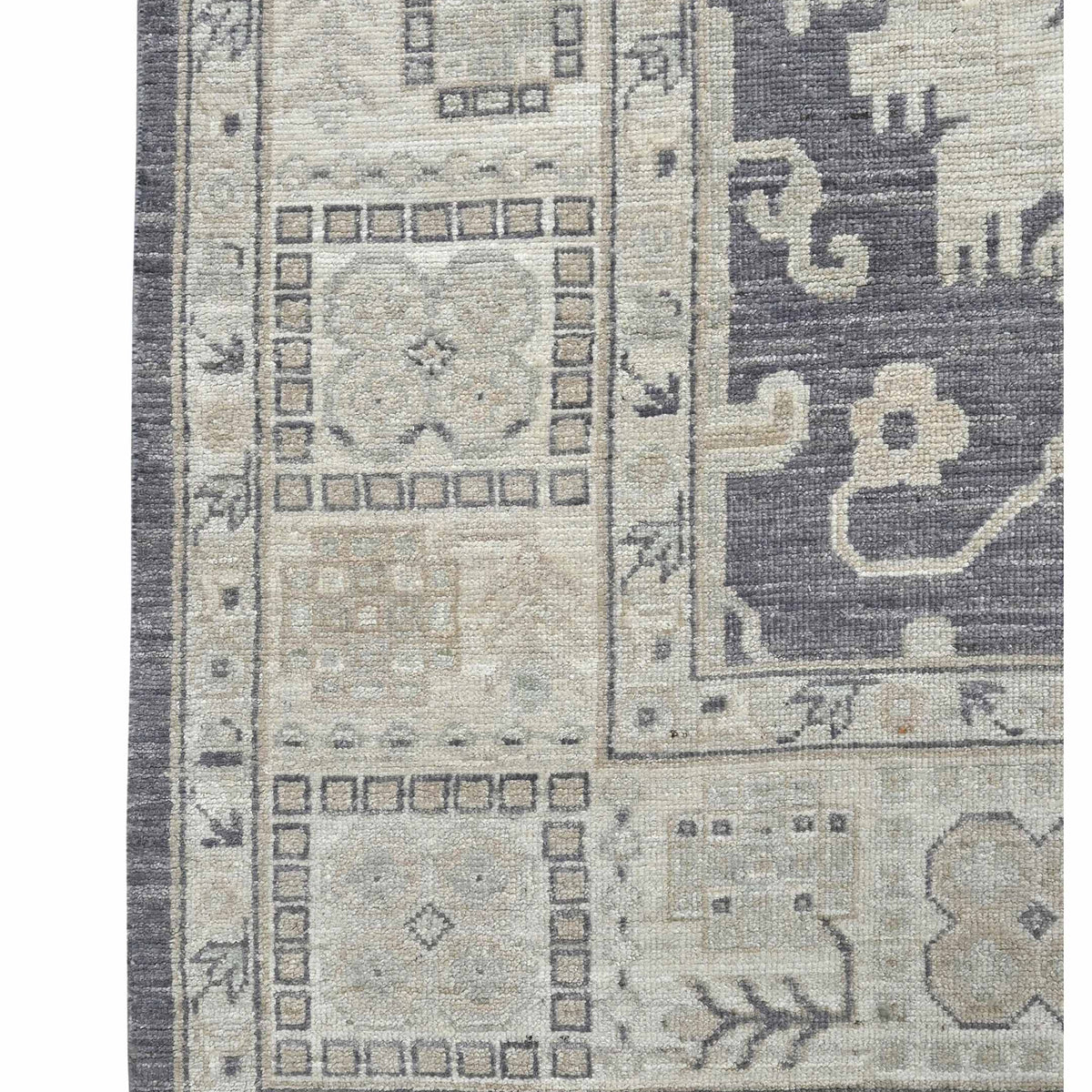 Pacific Ushak Wool Weft 43650 Grey Ivory Transitional Hand Knotted Rug