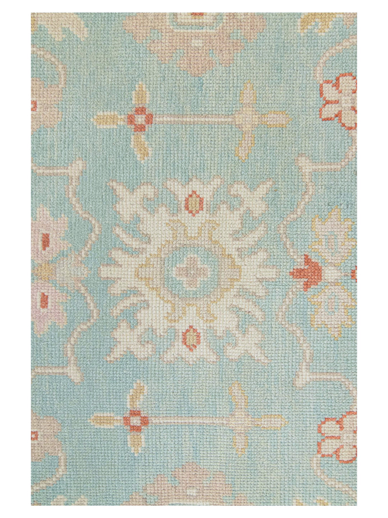 Pacific Ushak 43690 Teal Ivory Transitional Hand Knotted Rug