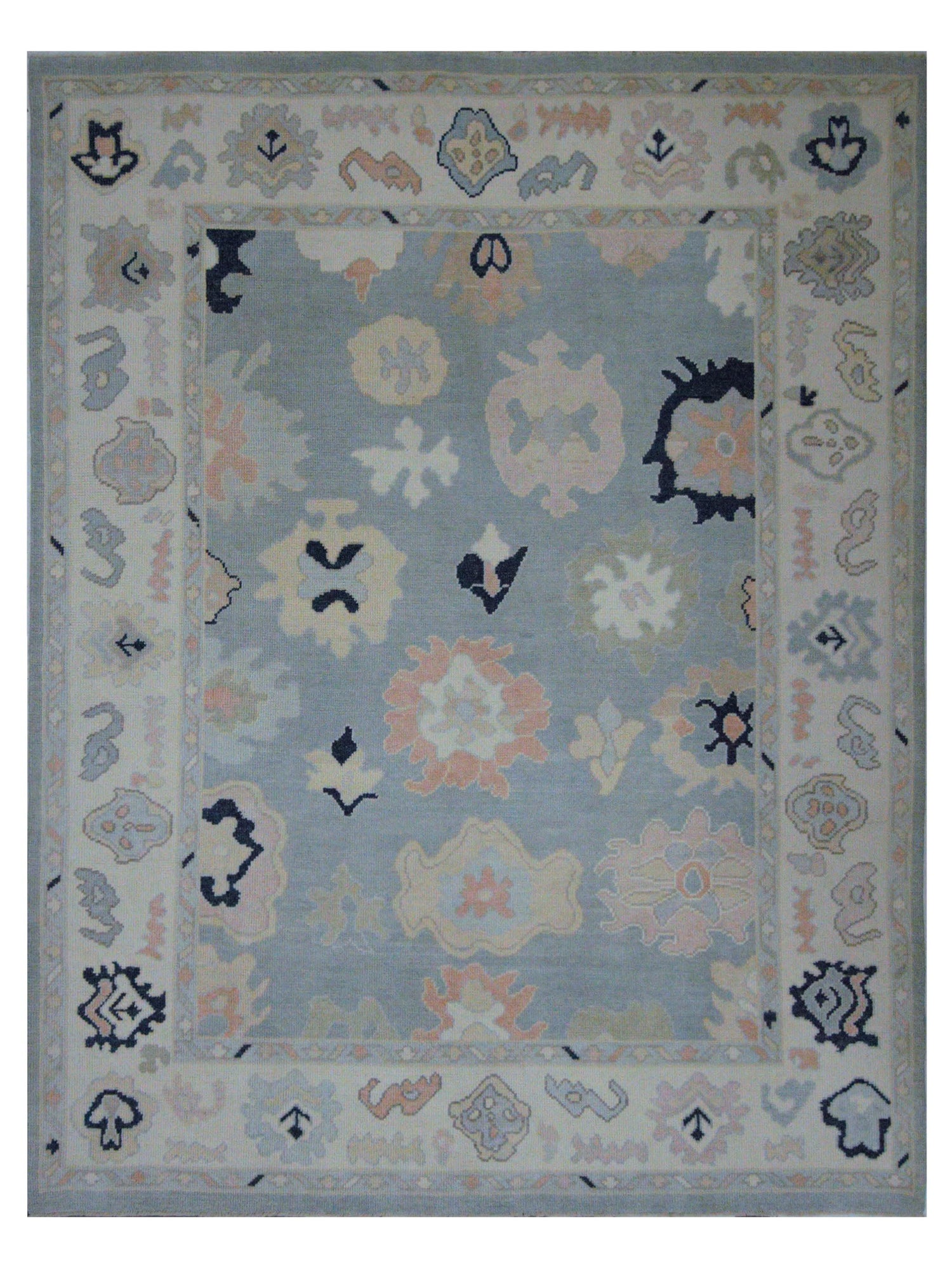 Pacific Ushak 43692 Lt.Blue Ivory Transitional Hand Knotted Rug
