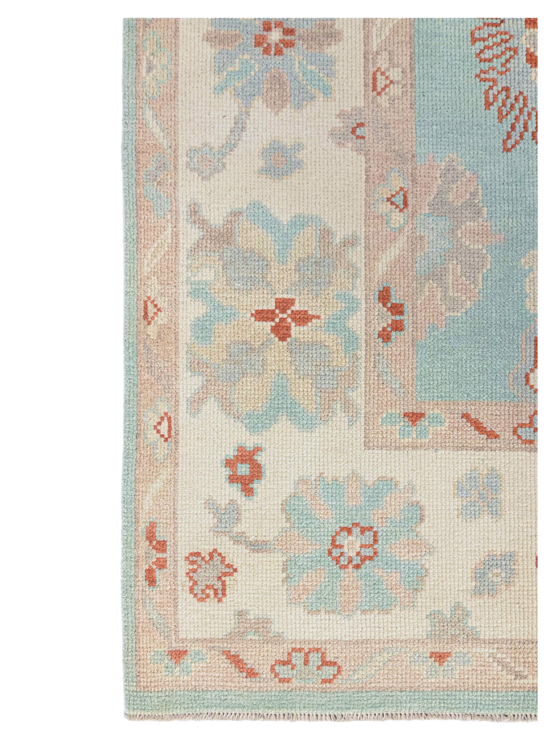 Pacific Ushak 43695 Teal Ivory Transitional Hand Knotted Rug