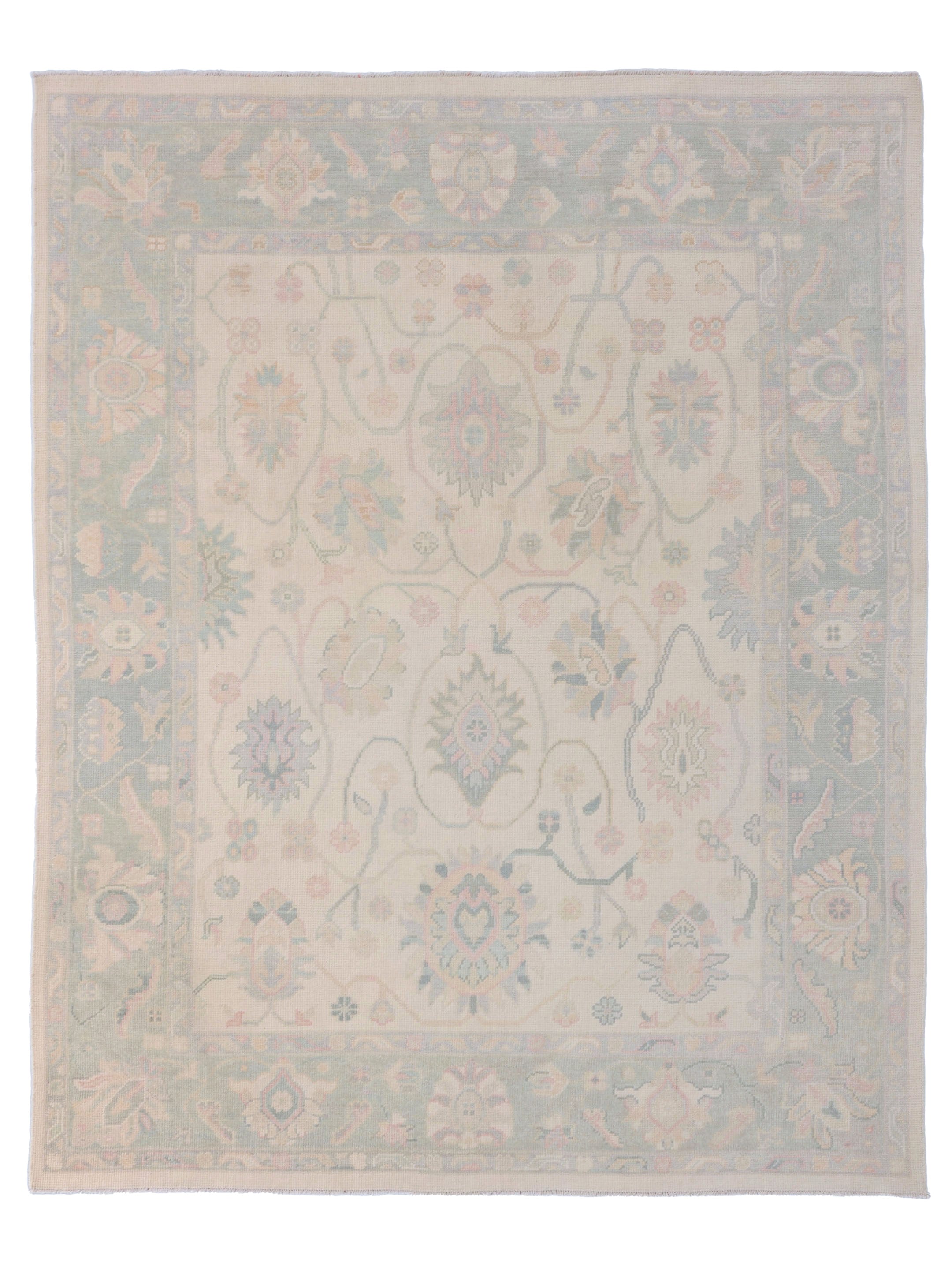 Pacific Ushak 43698 Ivory Sky Blue Transitional Hand Knotted Rug ...
