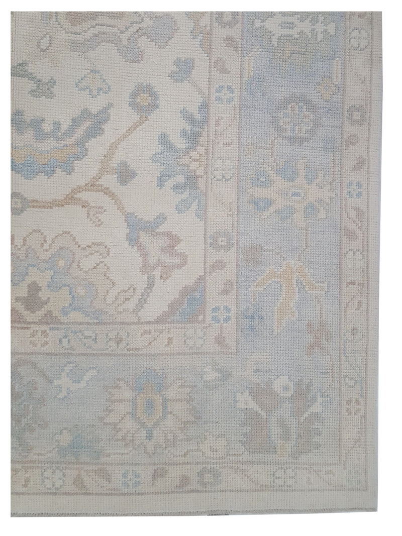Pacific Ushak 43704 Ivory Sky Blue Transitional Hand Knotted Rug