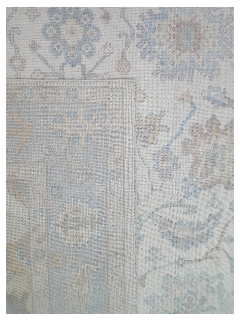 Pacific Ushak 43704 Ivory Sky Blue Transitional Hand Knotted Rug