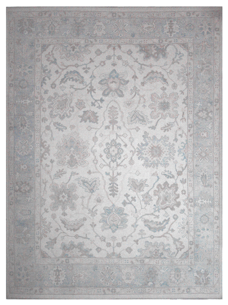 Pacific Ushak 43704 Ivory Sky Blue Transitional Hand Knotted Rug