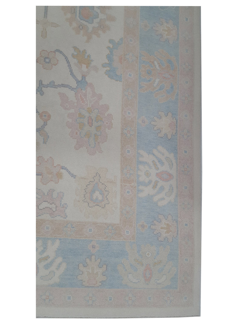 Pacific Ushak 43712 Ivory Sky Blue Transitional Hand Knotted Rug