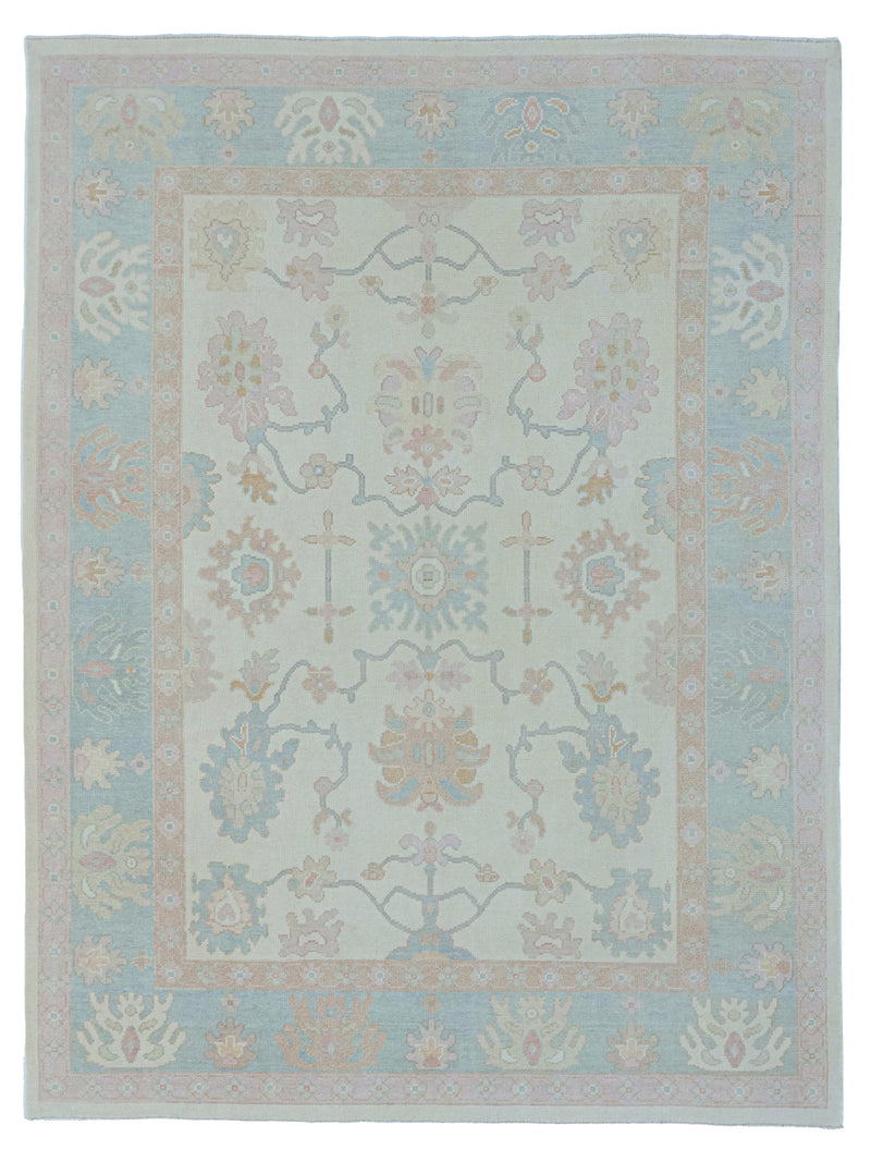 Pacific Ushak 43712 Ivory Sky Blue Transitional Hand Knotted Rug