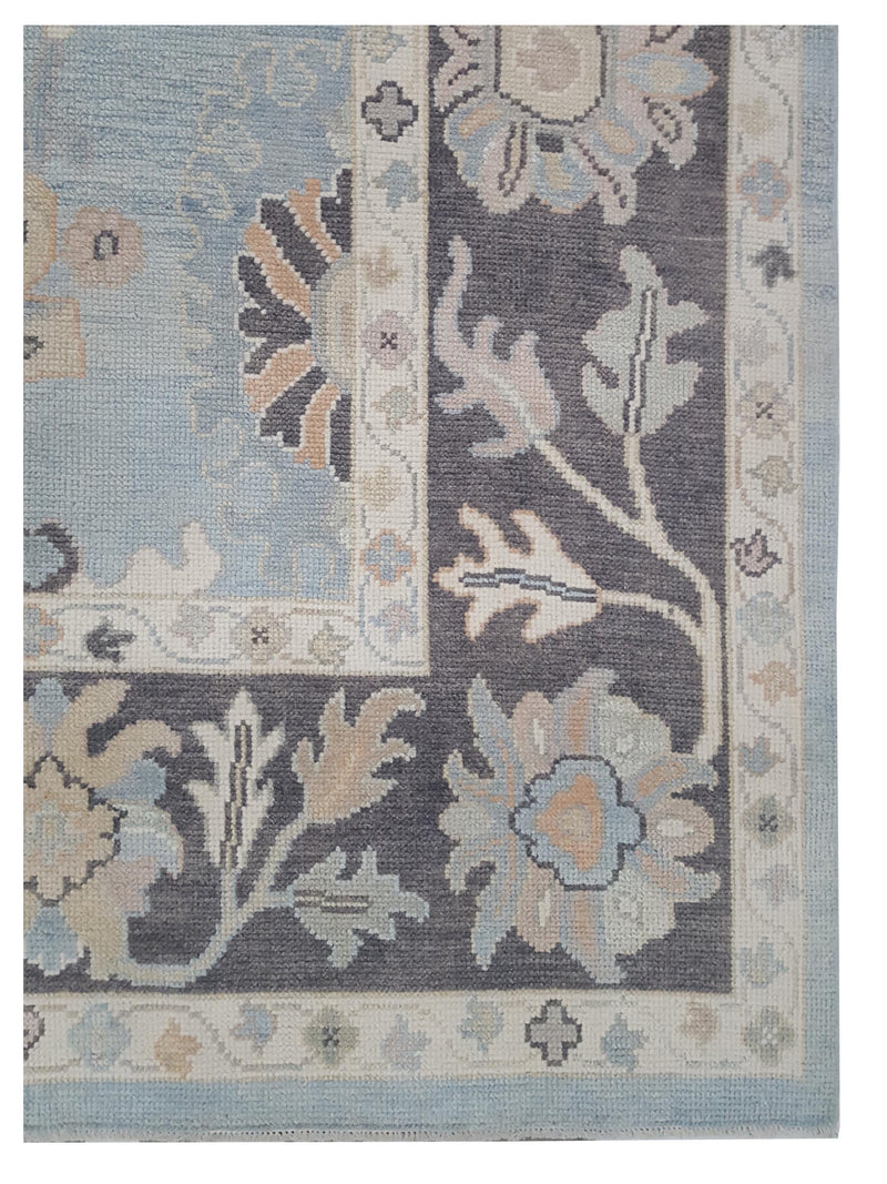 Pacific Ushak 43720 Sky Blue Charcoal Transitional Hand Knotted Rug