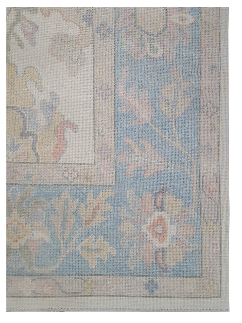 Pacific Ushak 43724 Ivory Sky Blue Transitional Hand Knotted Rug