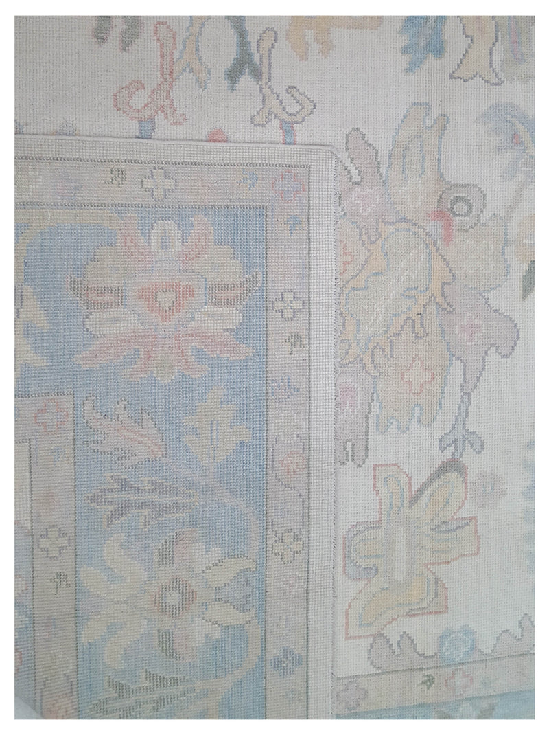 Pacific Ushak 43724 Ivory Sky Blue Transitional Hand Knotted Rug