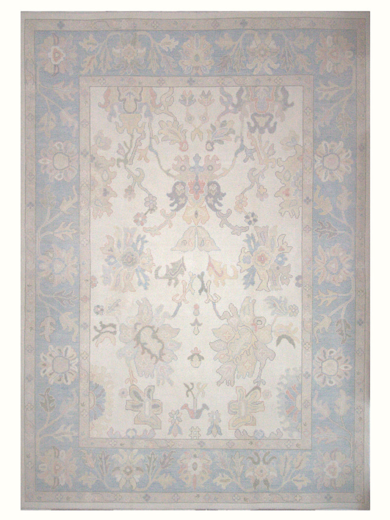 Pacific Ushak 43724 Ivory Sky Blue Transitional Hand Knotted Rug