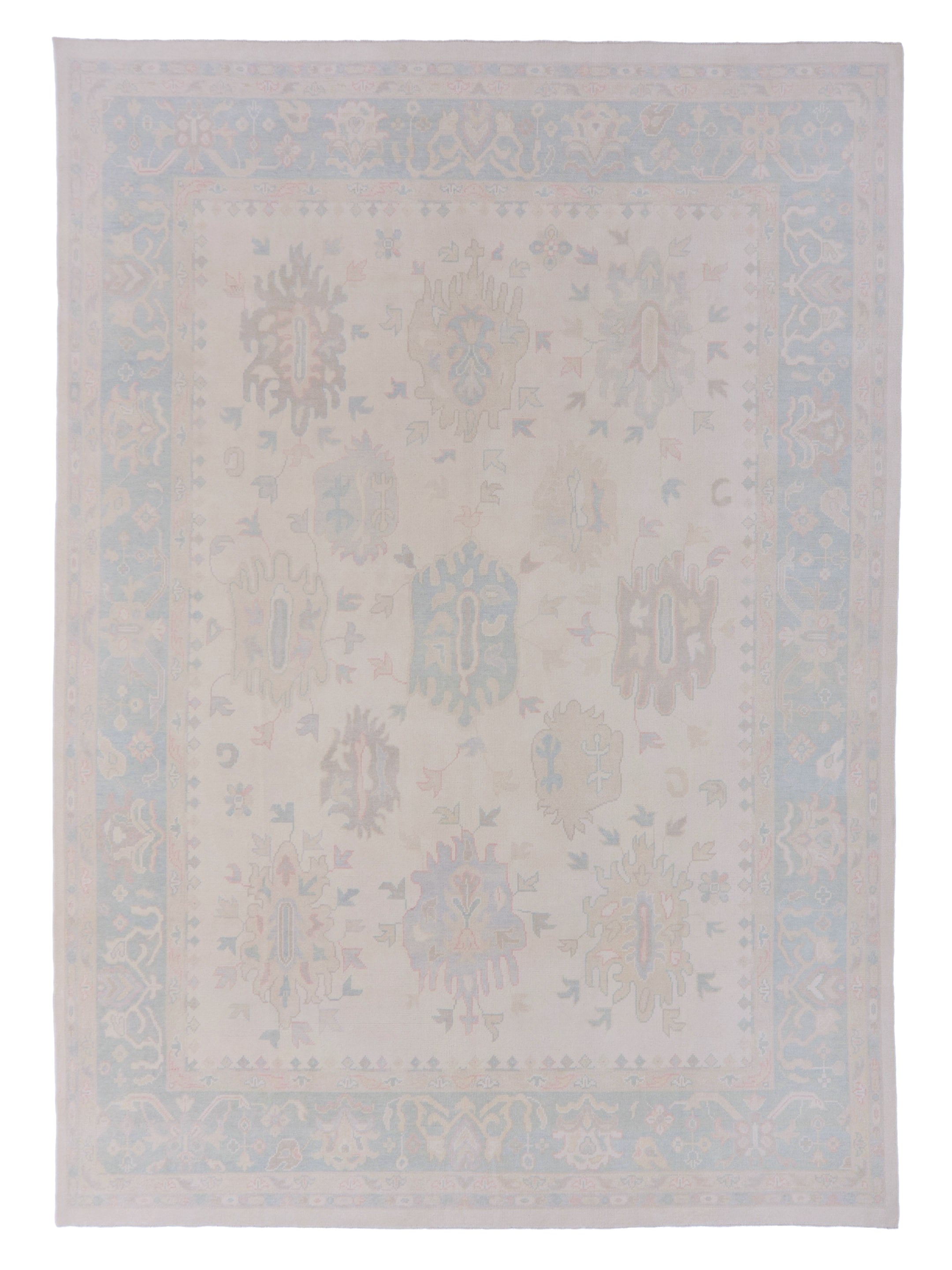 Pacific Ushak 43730 Ivory Sky Blue Transitional Hand Knotted Rug ...