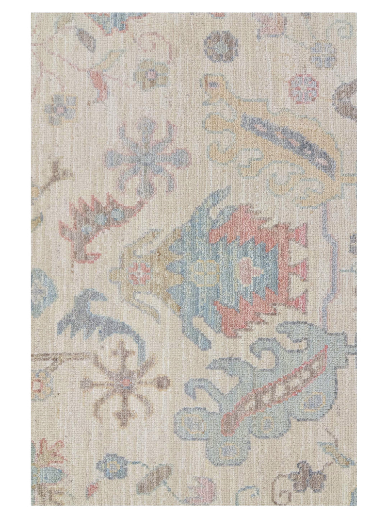 Pacific Ushak Wool Weft 43733 Ivory Beige Transitional Hand Knotted Rug