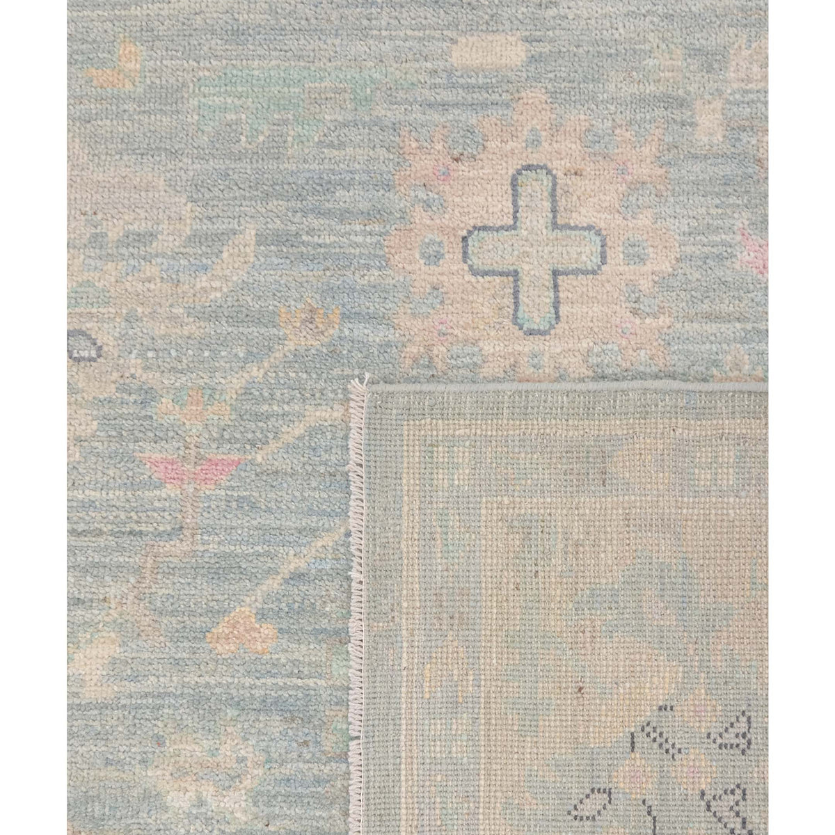 Pacific Ushak Wool Weft 43735 Sky Blue Beige Transitional Hand Knotted Rug