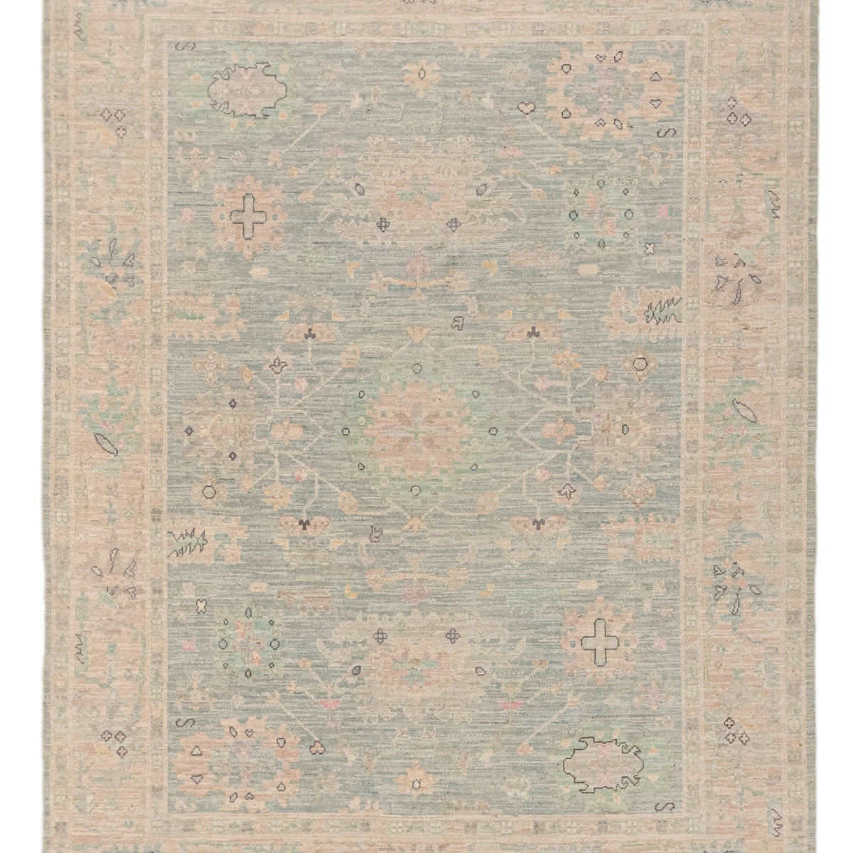 Pacific Ushak Wool Weft  Sky Blue Beige Transitional