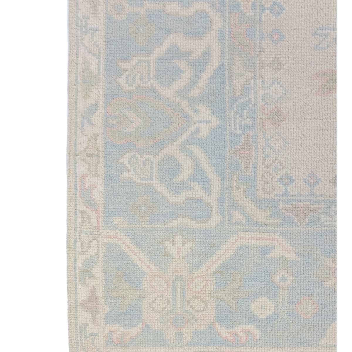 Pacific Ushak Wool Weft 43736 Beige Sky Blue Transitional Hand Knotted Rug