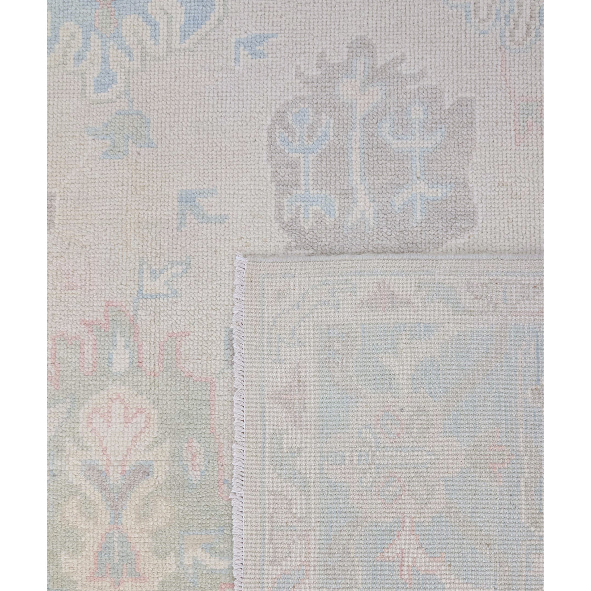 Pacific Ushak Wool Weft 43736 Beige Sky Blue Transitional Hand Knotted Rug