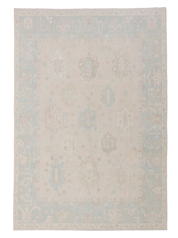 Pacific Ushak Wool Weft  Beige Sky Blue Transitional