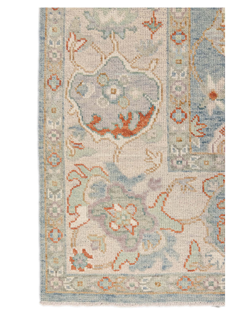 Pacific Ushak Wool Weft 43737 Blue Beige Transitional Hand Knotted Rug