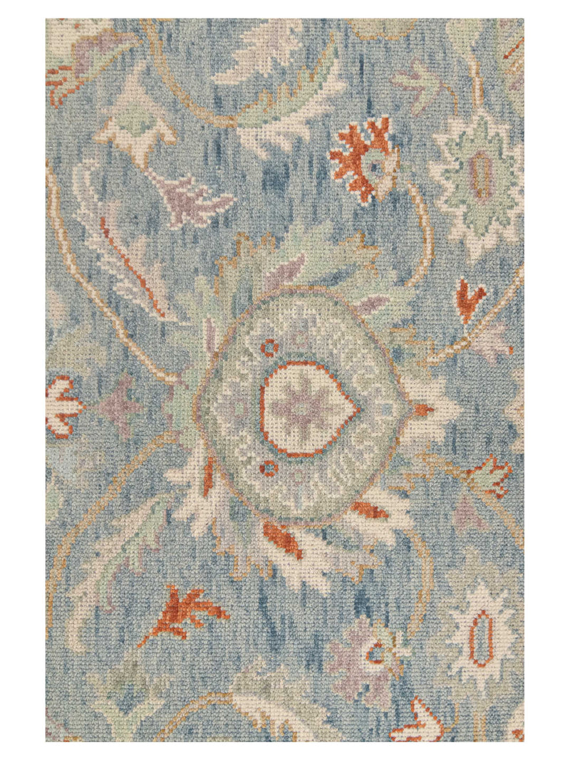 Pacific Ushak Wool Weft 43737 Blue Beige Transitional Hand Knotted Rug