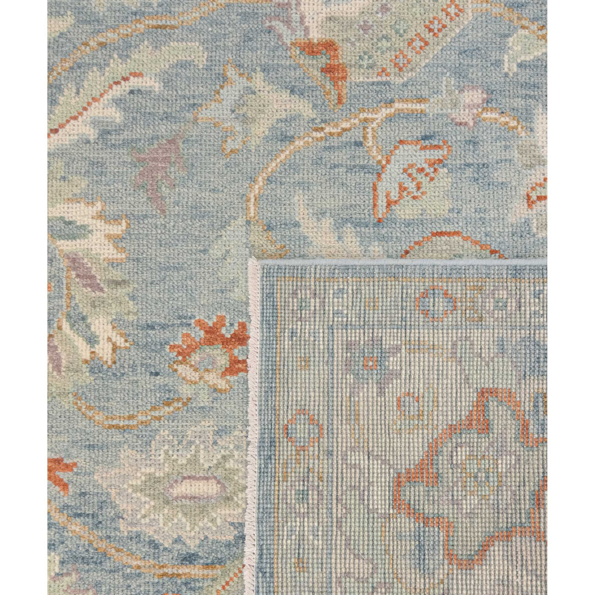 Pacific Ushak Wool Weft 43737 Blue Beige Transitional Hand Knotted Rug