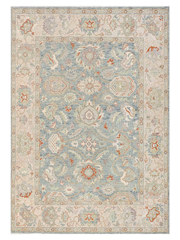 Pacific Ushak Wool Weft  Blue Beige Transitional
