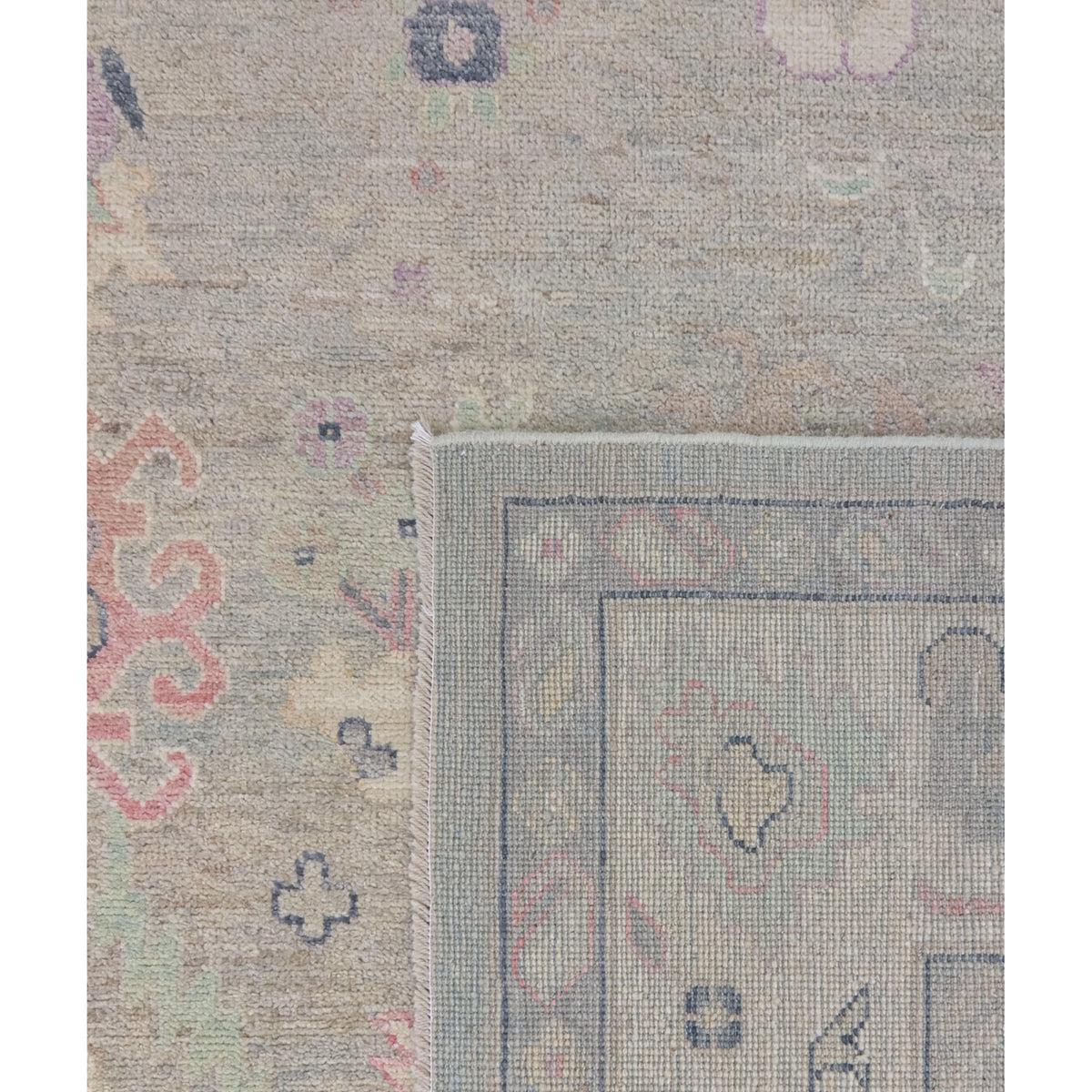 Pacific Ushak Wool Weft 43738 Silver Grey Ivory Transitional Hand Knotted Rug