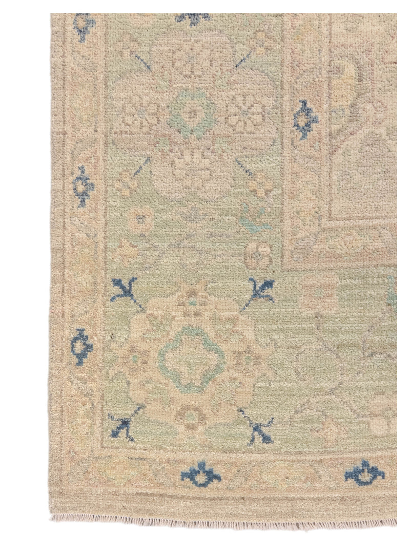 Pacific Ushak Wool Weft 43740 Ivory Lime Transitional Hand Knotted Rug