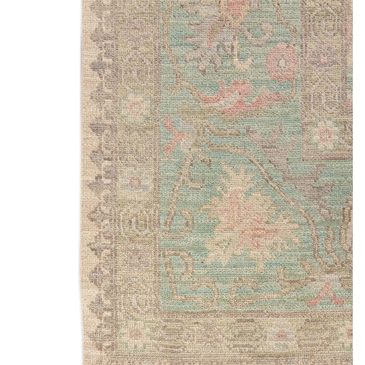 Pacific Ushak Wool Weft 43741 Ivory Teal Transitional Hand Knotted Rug