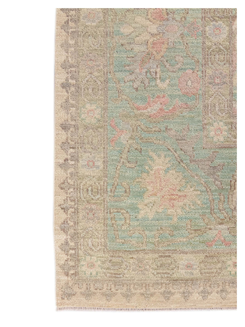 Pacific Ushak Wool Weft 43741 Ivory Teal Transitional Hand Knotted Rug