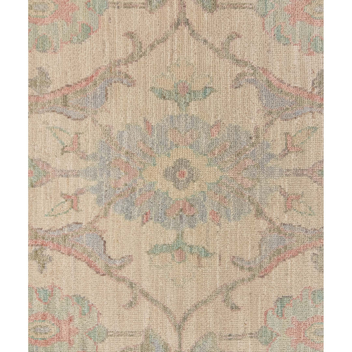 Pacific Ushak Wool Weft 43741 Ivory Teal Transitional Hand Knotted Rug