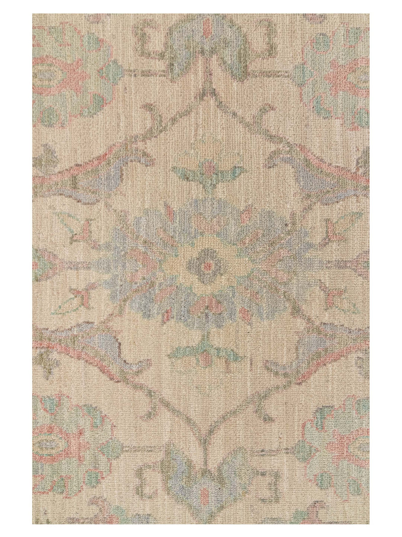 Pacific Ushak Wool Weft 43741 Ivory Teal Transitional Hand Knotted Rug