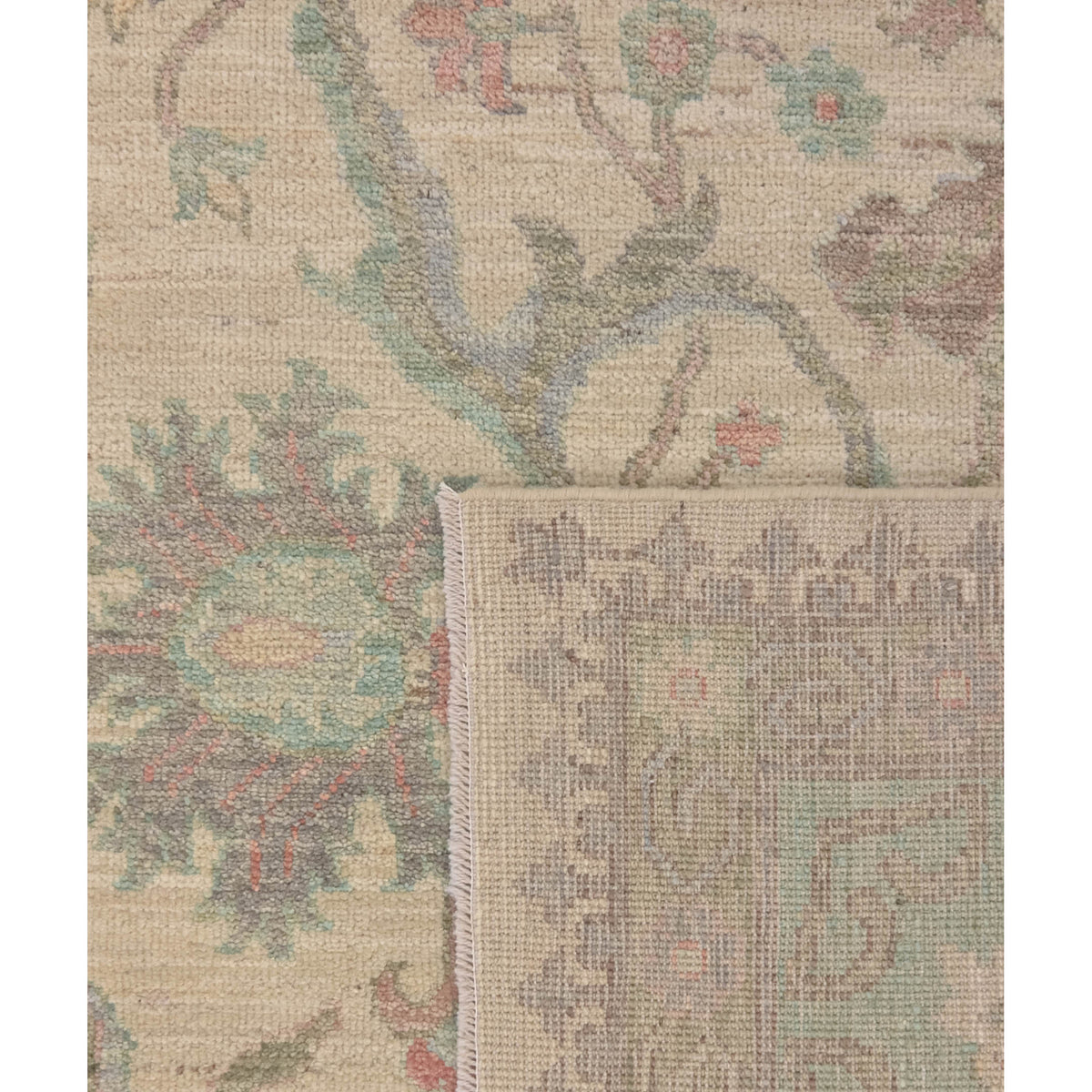 Pacific Ushak Wool Weft 43741 Ivory Teal Transitional Hand Knotted Rug