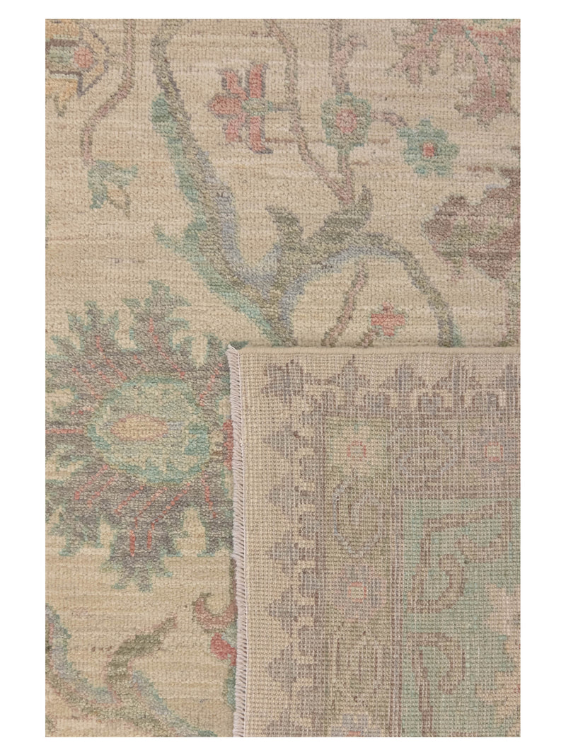 Pacific Ushak Wool Weft 43741 Ivory Teal Transitional Hand Knotted Rug