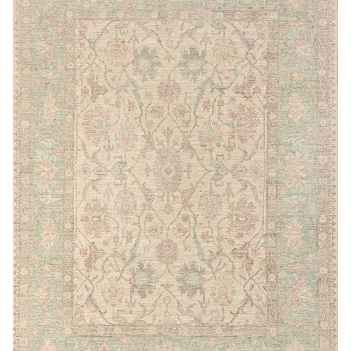 Pacific Ushak Wool Weft  Ivory Teal Transitional