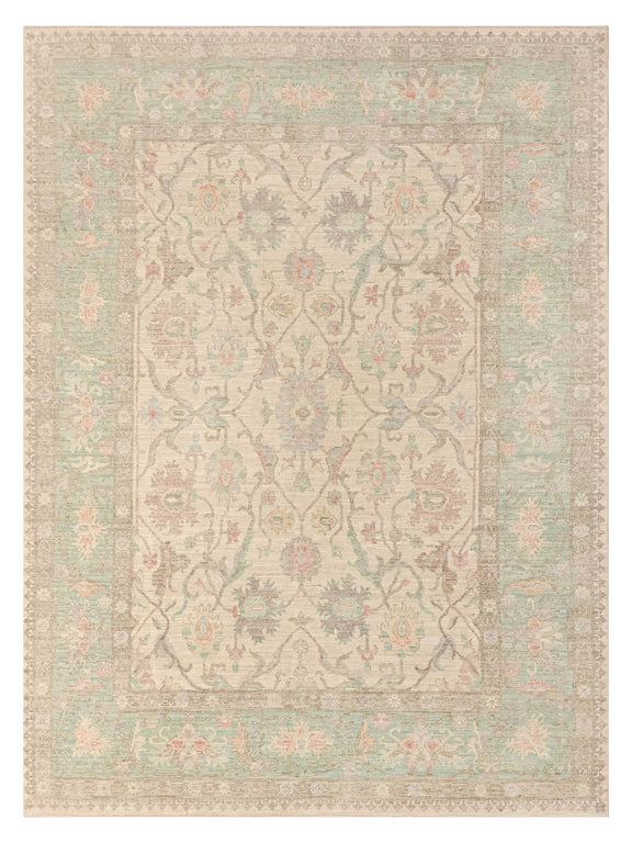 Pacific Ushak Wool Weft  Ivory Teal Transitional