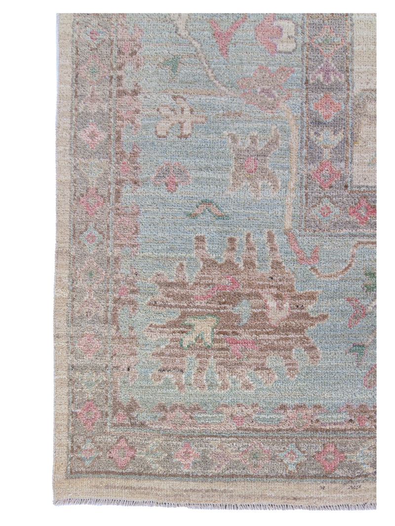 Pacific Ushak Wool Weft 43748 Ivory Sky Blue Transitional Hand Knotted Rug