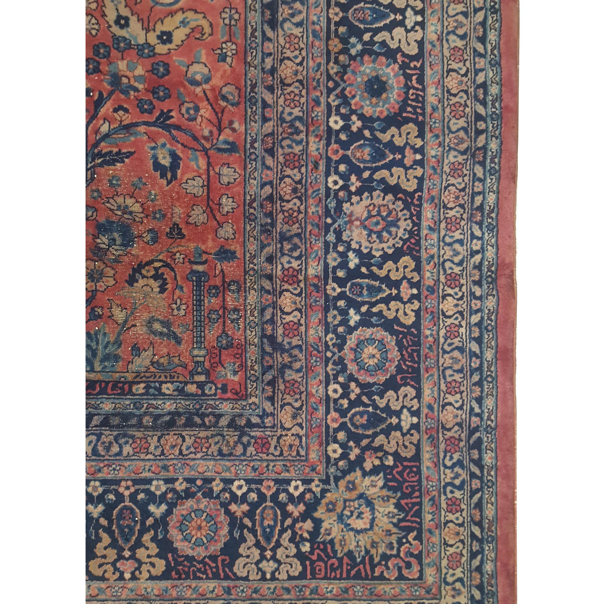 Fasa Antique Kashan 43766 Rust Blue Traditional Antique Rug