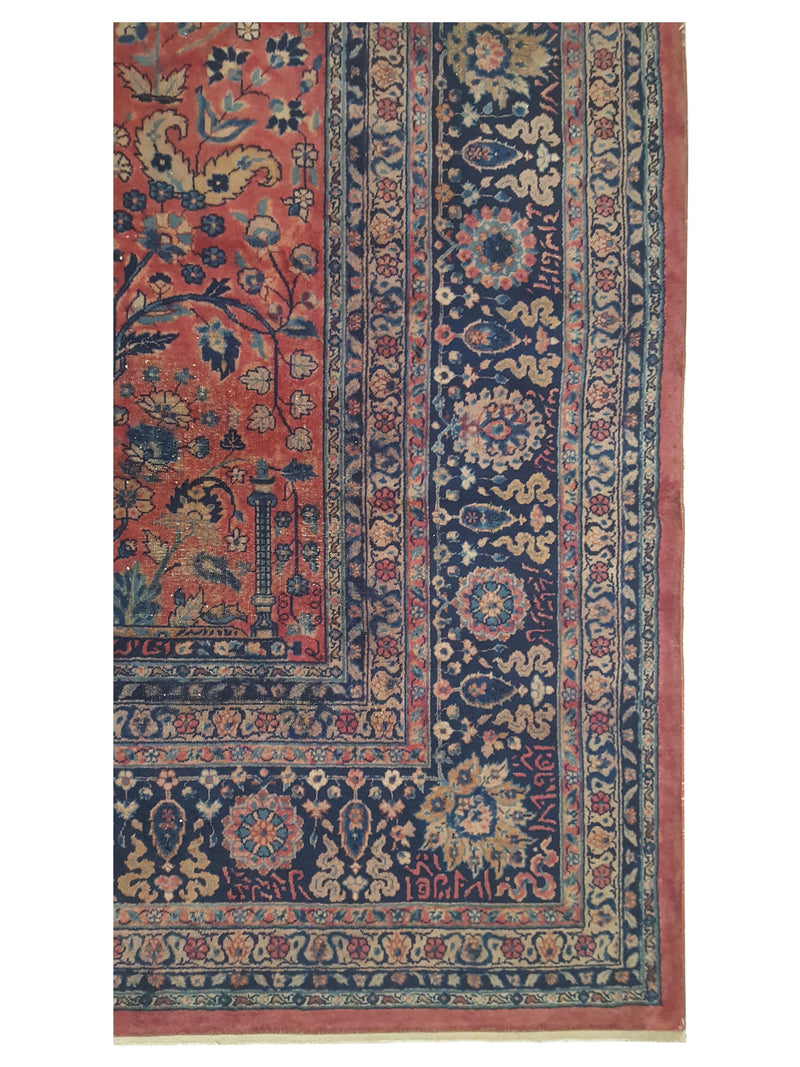 Fasa Antique Kashan 43766 Rust Blue Traditional Antique Rug