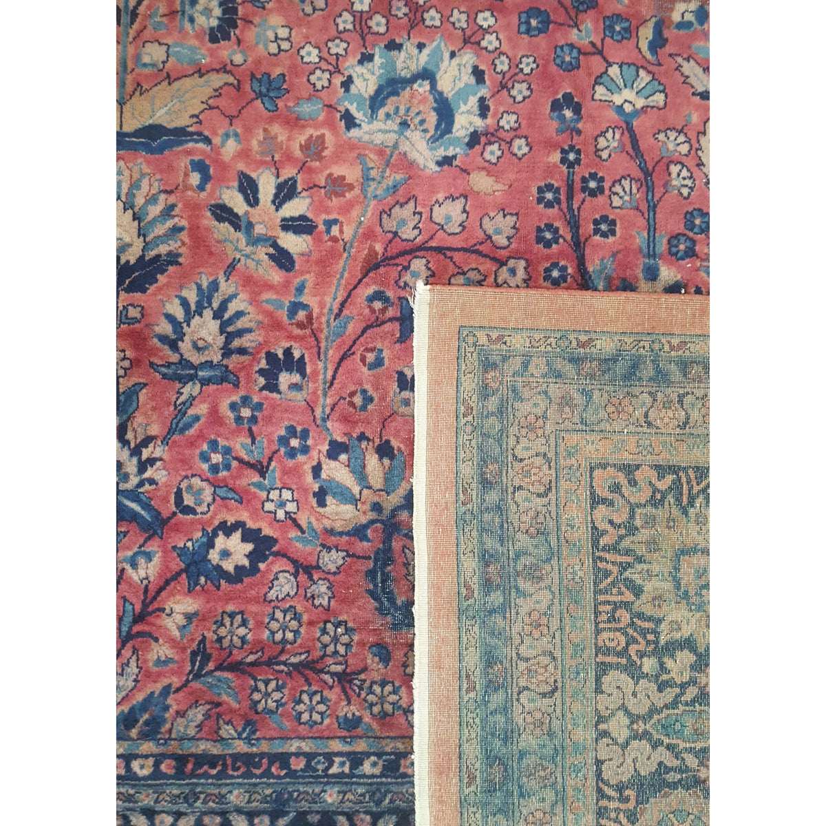 Fasa Antique Kashan 43766 Rust Blue Traditional Antique Rug